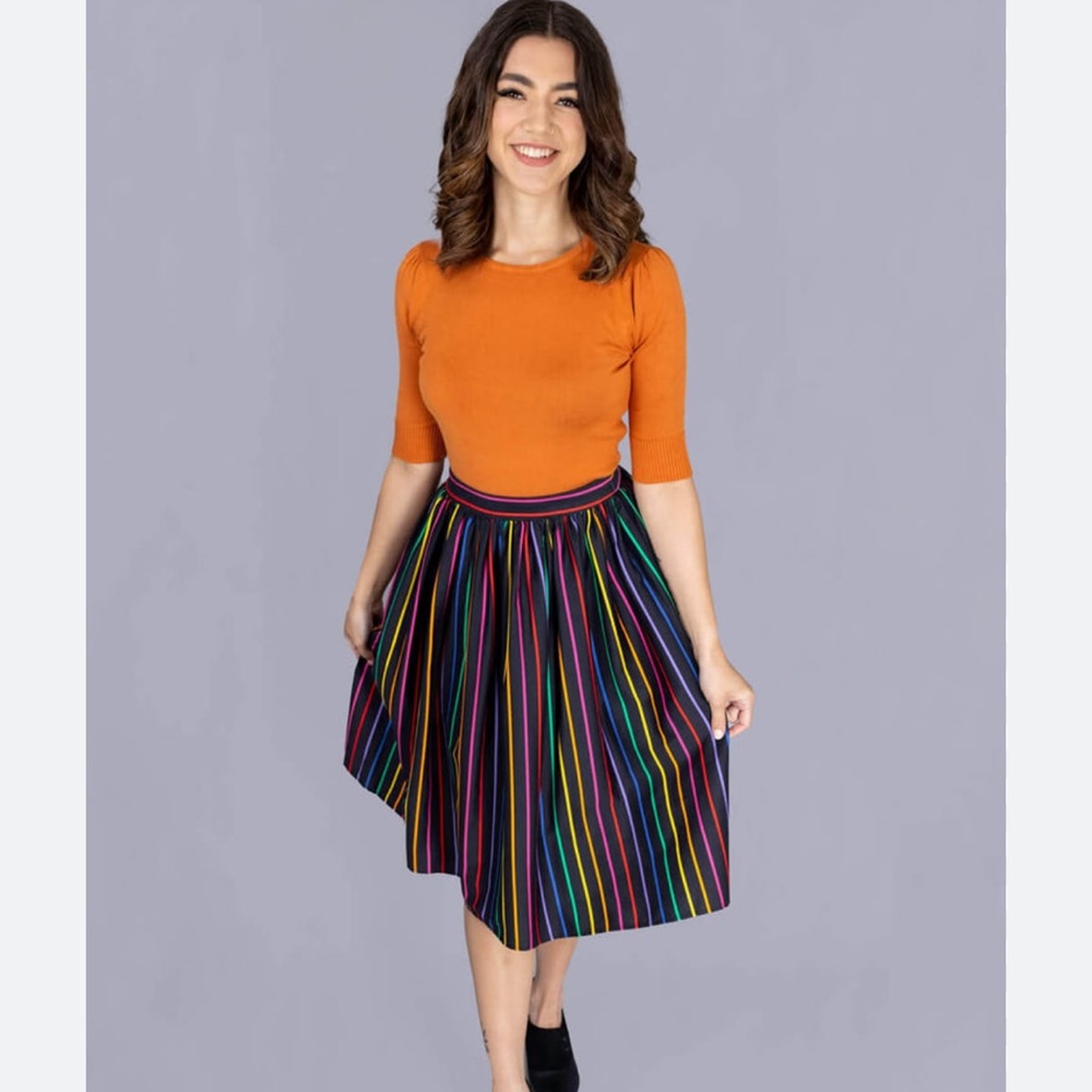 Collectif Jasmine Dark Rainbow Skirt Retro Pinup